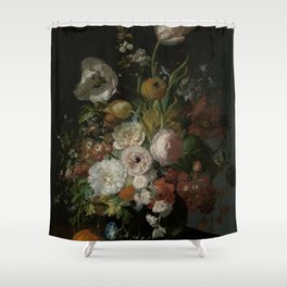 Rachel Ruysch - Still life with flowers in a glass vase (1690-1720) Shower Curtain