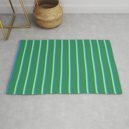 [ Thumbnail: Light Green, Blue & Sea Green Colored Lines Pattern Rug ]
