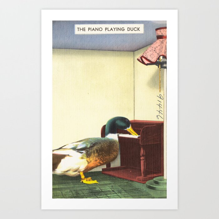 Duck Playing Piano Vintage Illustration Art Print