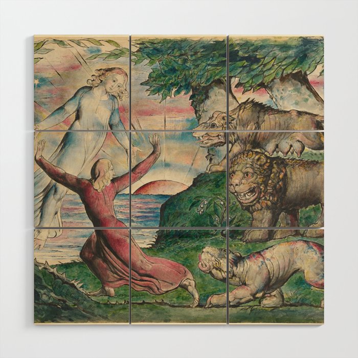 William Blake - Dante running from the three beasts Wood Wall Art