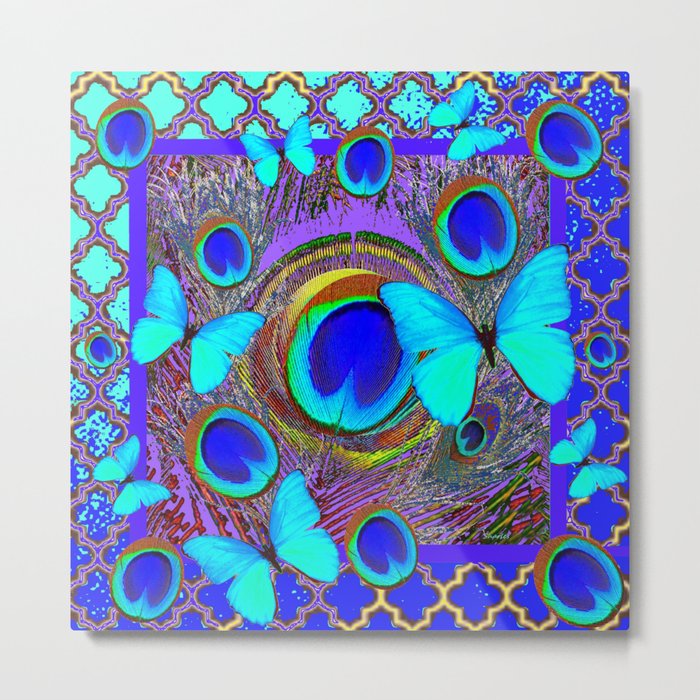 Abstract Blue Butterflies  Peacock Feather Eyes Pattern Art Metal Print