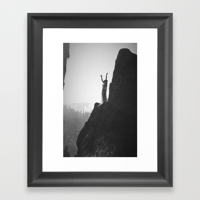 Incantation, A Goddess, mountain - canyon female form black and white photography by Anne Brigman  Framed Art Print
