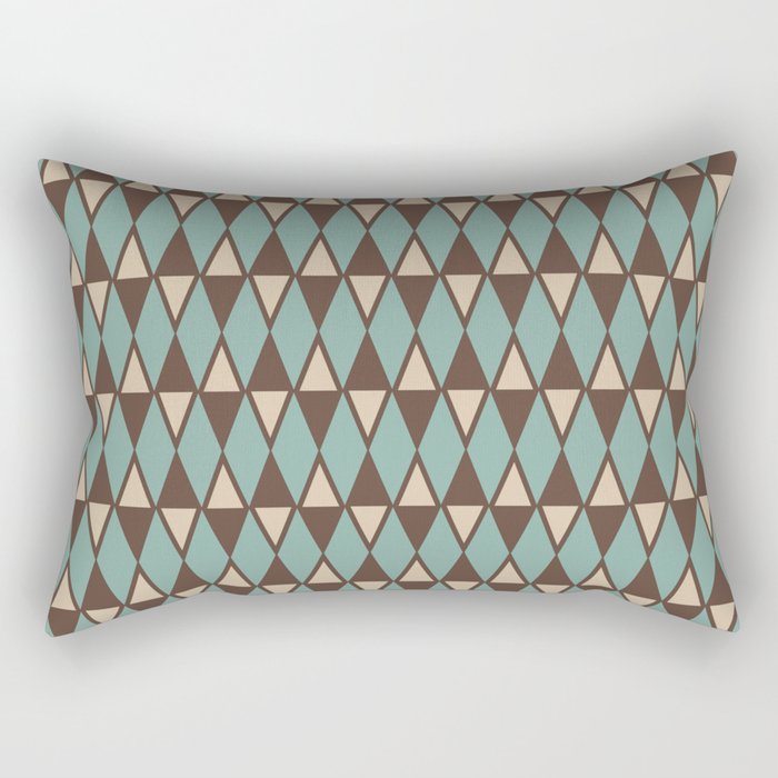 Mid Century Modern Diamond Pattern 584 Turquoise and Brown Rectangular Pillow