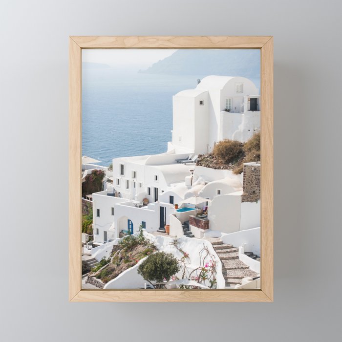 Santorini, Greece, Beach Town, White Houses, Architecture Framed Mini Art Print