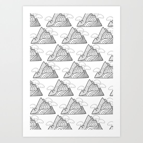 The small clouds and the mountains pattern Art Print