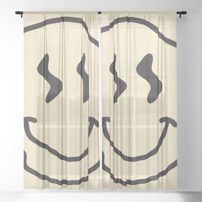 Wonky Smiley Face - Black and Cream Sheer Curtain