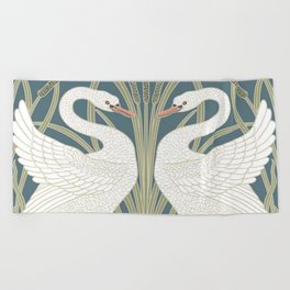 Walter Crane Swans Rush and Iris Vintage Swan Design Beach Towel