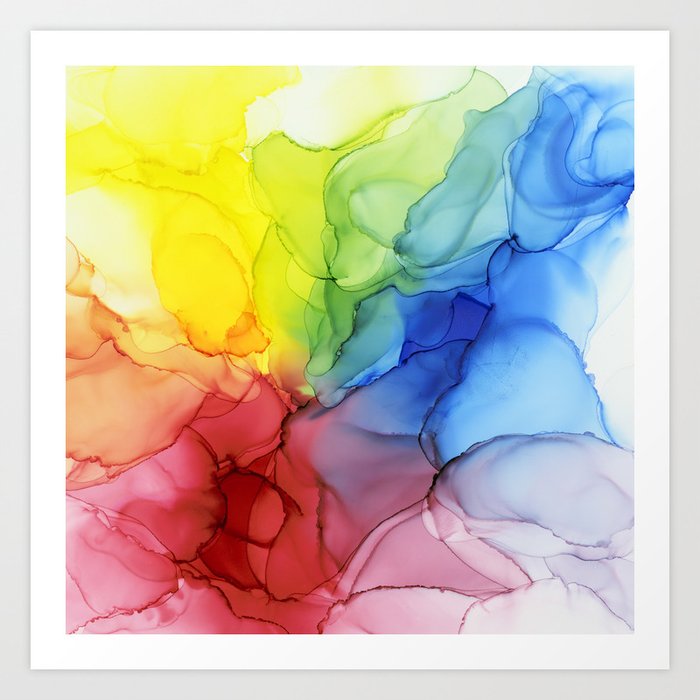 Flowing Rainbow Ink Ethereal Abstract Painting Art Print