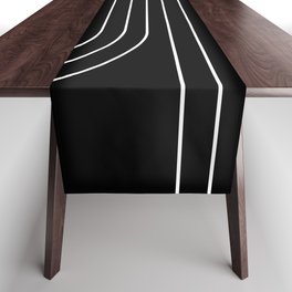 Minimal Line Curvature II Black and White Mid Century Modern Arch Abstract Table Runner
