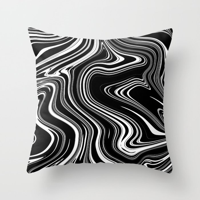 Liquid Swirl Abstract Pattern in Black and White Throw Pillow