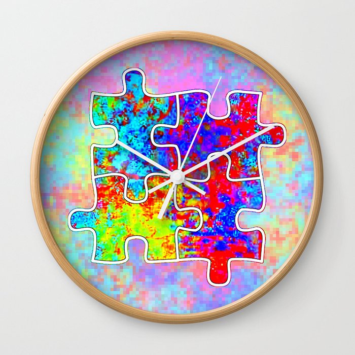 Autism Colorful Puzzle Pieces Wall Clock
