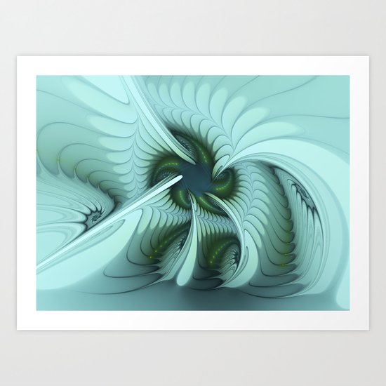 Green Lights in a blue Fantasy Fractal Art Print