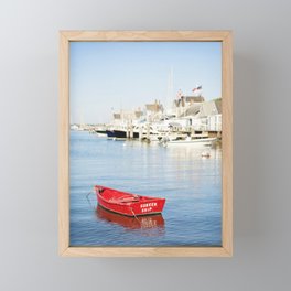 Vibrant Red Boat in Nantucket Harbor Framed Mini Art Print