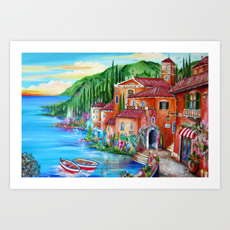 Via Positano Italian Village By The Lake In Tuscany Art Print By