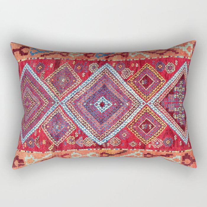 Adiyaman Antique Kurdish Turkish Rug Print Rectangular Pillow