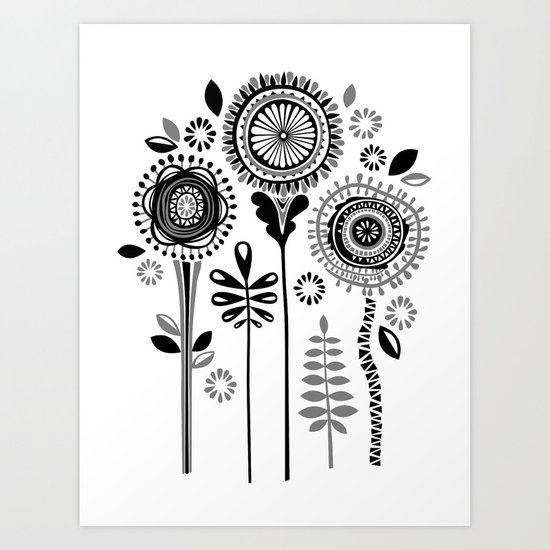 Folksy Flowerheads Art Print