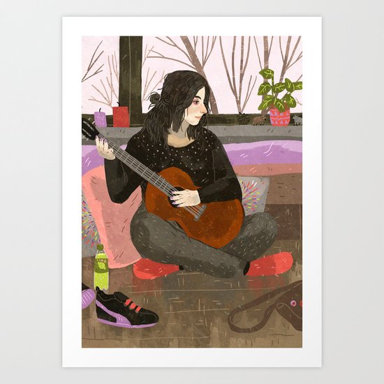 girl with guitar Art Print