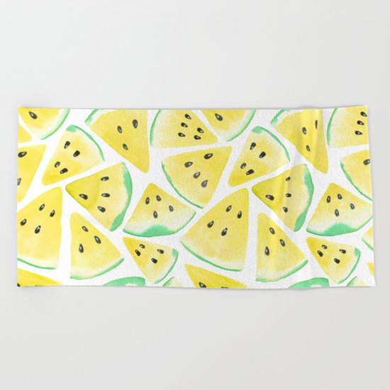 Yellow watermelon slices pattern Beach Towel