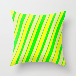 [ Thumbnail: Lime, Yellow, and Pale Goldenrod Colored Striped Pattern Throw Pillow ]