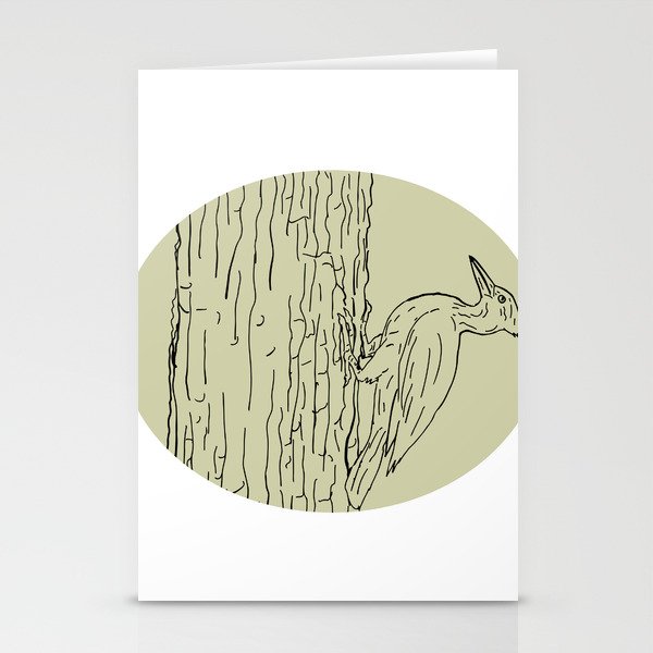 Woodpecker Pecking Tree Drawing Stationery Cards