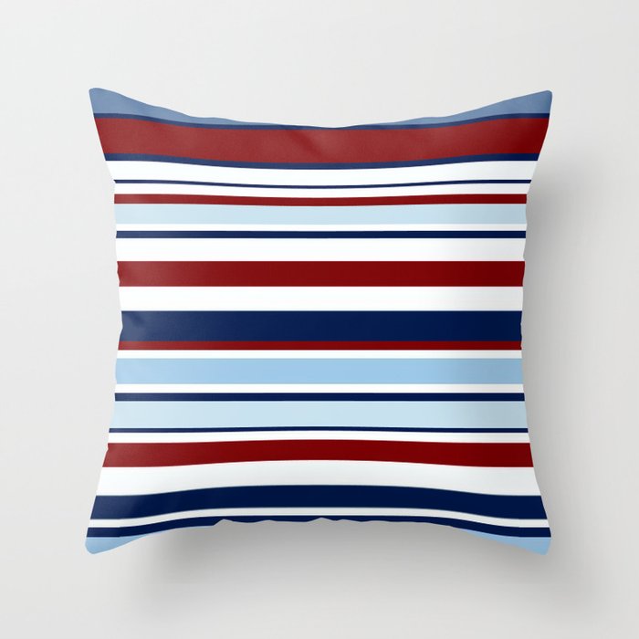 Nautical Stripes - Blue Red White Throw Pillow