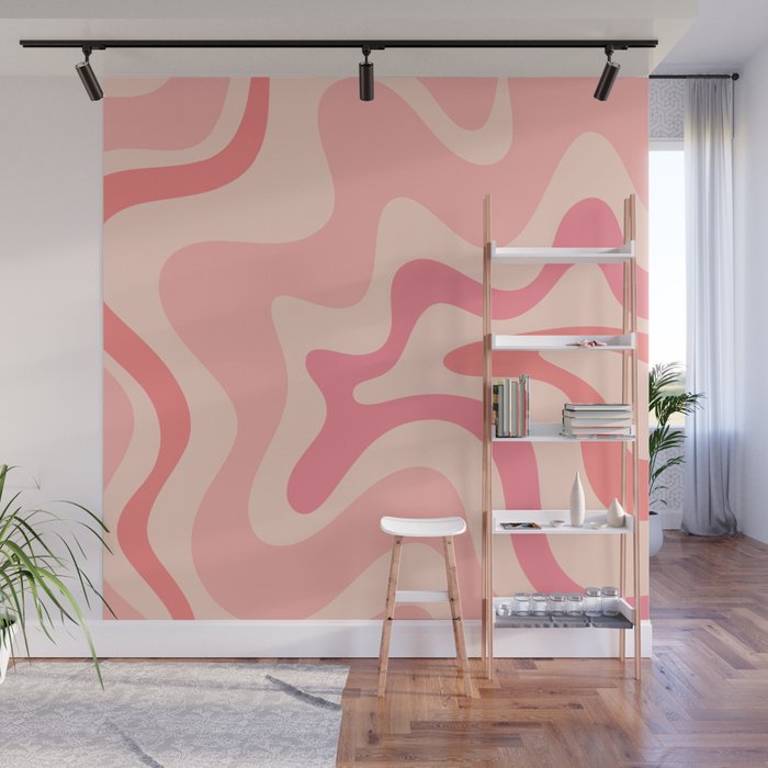 Retro Liquid Swirl Abstract Pattern Square In Blush Pink Tones Wall Mural