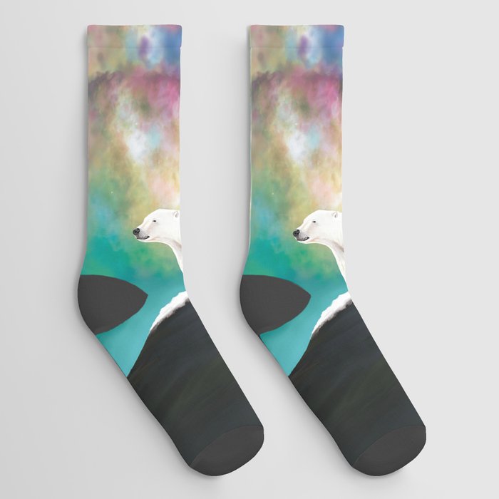 Aurora Borealis and polar bear - A Northern Light Friend Socks