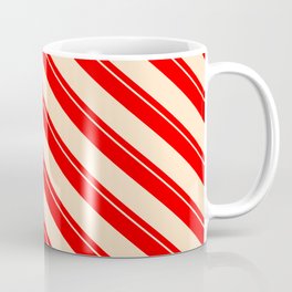 [ Thumbnail: Red & Bisque Colored Pattern of Stripes Coffee Mug ]