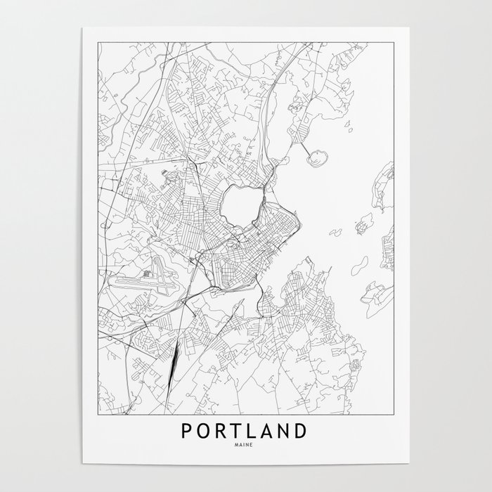 Portland Maine White Map Poster