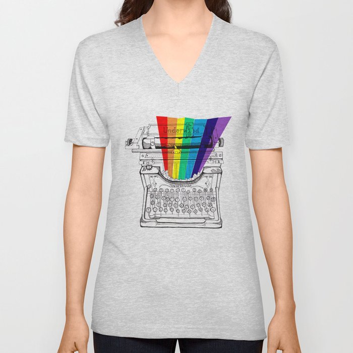 underwood typewriter with a sliver of rainbow V Neck T Shirt