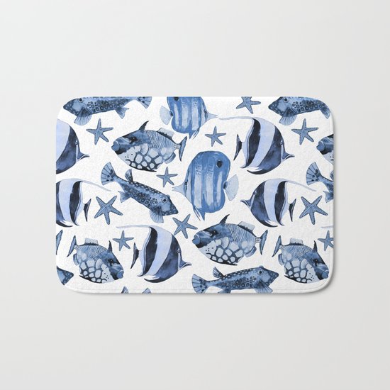 Fish underwater watercolor allover pattern Bath Mat