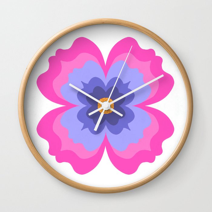 Modern Periwinkle And Pink Palm Springs Flower Wall Clock