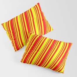[ Thumbnail: Red and Yellow Colored Lined/Striped Pattern Pillow Sham ]