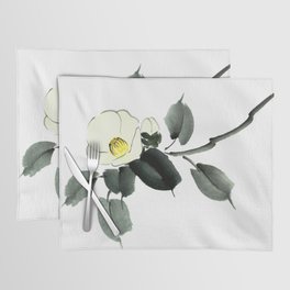 White camellia sumi ink and japanese watercolor painting Placemat