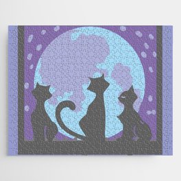 black kittens looking at the celestial moon Jigsaw Puzzle