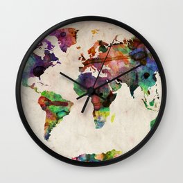 World Map Urban Watercolor Wall Clock
