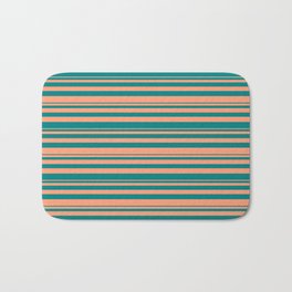 [ Thumbnail: Light Salmon & Teal Colored Stripes/Lines Pattern Bath Mat ]