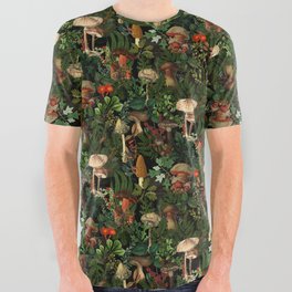 Vintage Autumnal Fungi Botanical Forest Night Garden All Over Graphic Tee