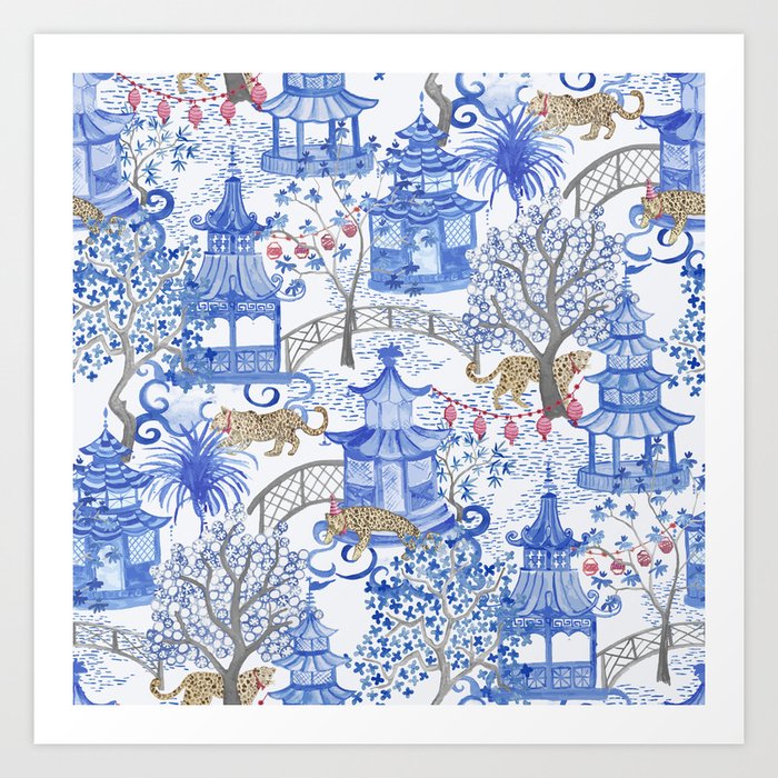 Party Leopards in the Pagoda Forest Art Print