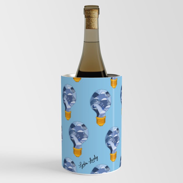 Snowy landscape in lamp- blue background Wine Chiller