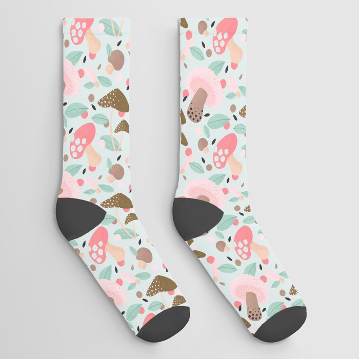 Mint and pink mushrooms Socks
