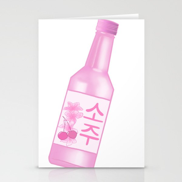Cherry flavoured korean pink soju bottle hangul writing cute cherry blossoms kawaii   Stationery Cards