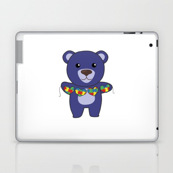 Autism Awareness Month Puzzle Heart Blue Bear Laptop & iPad Skin