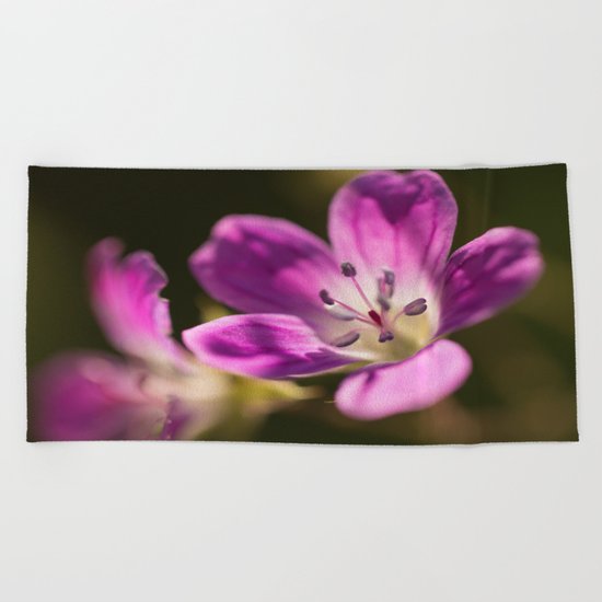 Purple glow in forest Beach Towel