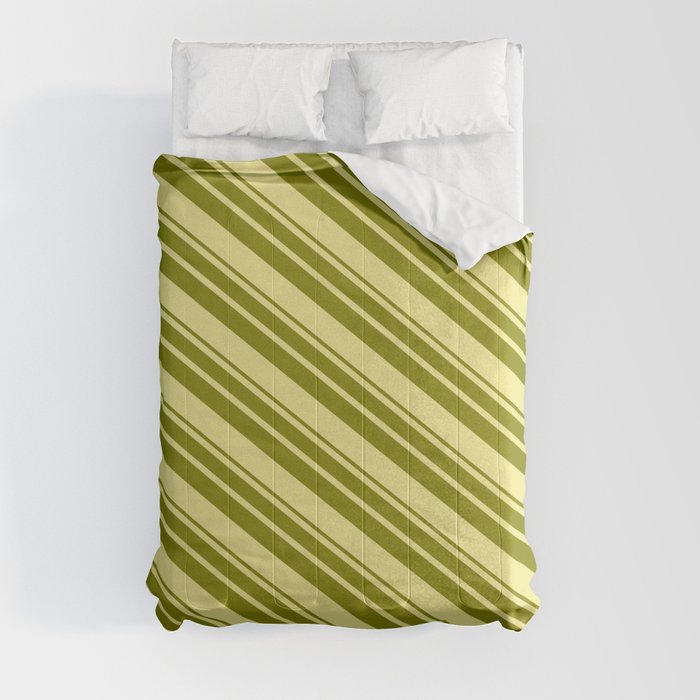 Tan & Green Colored Striped Pattern Comforter