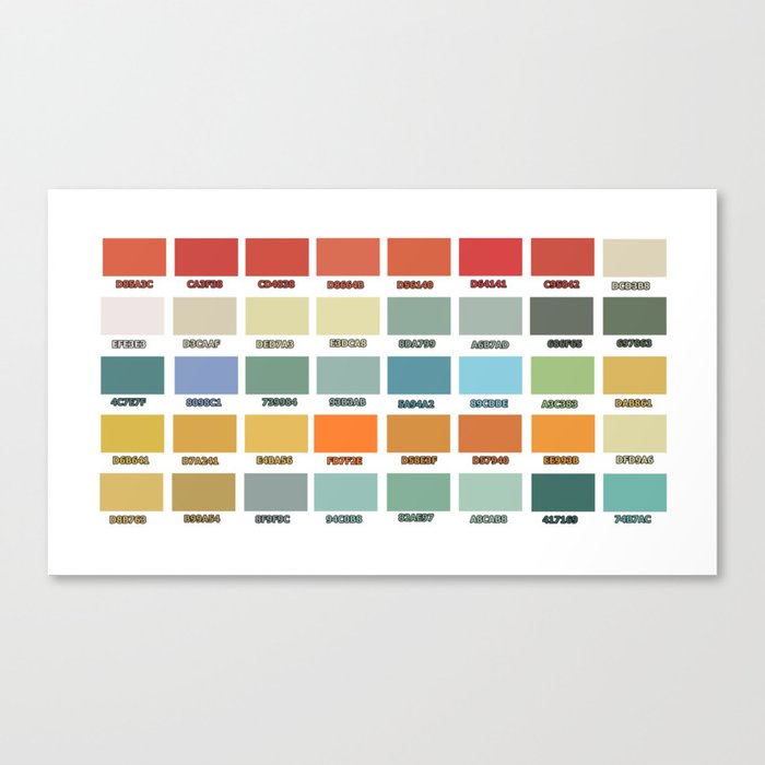 Vintage Colors with Hex Codes Color Palette Reference Picture Ideal Gift  for Designer Canvas Print by BEACH HOUSE DECOR | Society6
