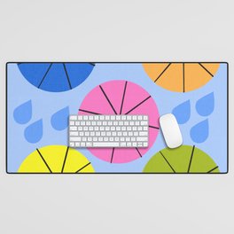 Mid-Century Modern Spring Rain Colorful And Blue Desk Mat