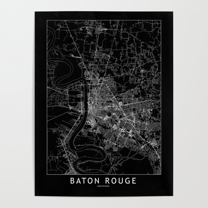 Baton Rouge Black Map Poster