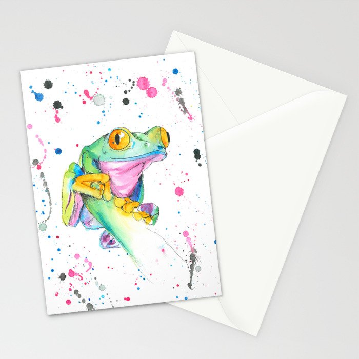 Frog Watercolor Painting Stationery Cards By Elliewatercolorart