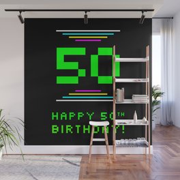 [ Thumbnail: 50th Birthday - Nerdy Geeky Pixelated 8-Bit Computing Graphics Inspired Look Wall Mural ]